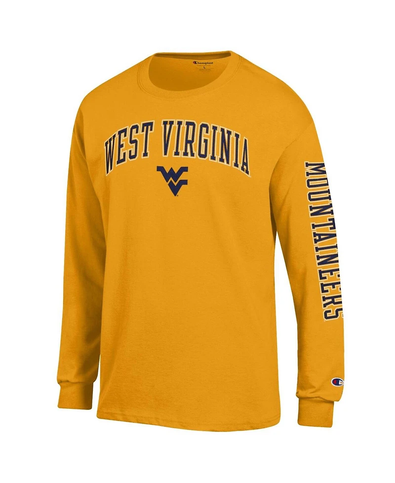 Champion Men's Gold West Virginia Mountaineers Arch Over Logo 2-Hit Long Sleeve T-Shirt