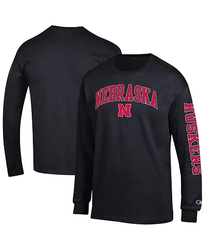 Champion Men's Black Nebraska Huskers Arch Over Logo 2-Hit Long Sleeve T-Shirt