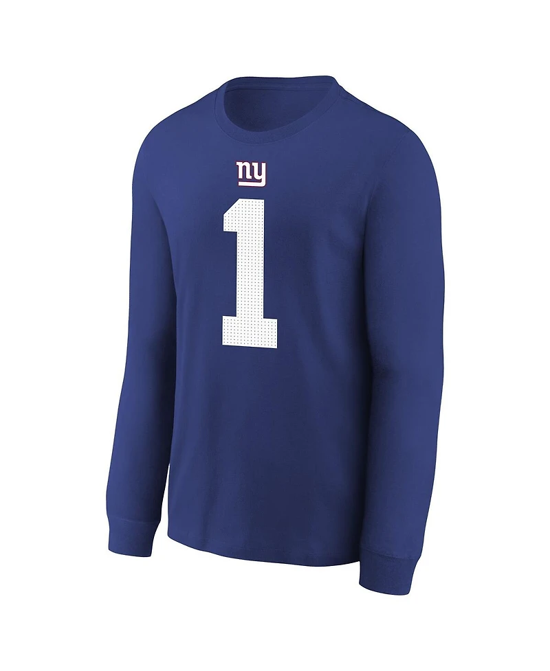 Nike Big Boys and Girls Malik Nabers Royal New York Giants Player Name Number Long Sleeve T-Shirt