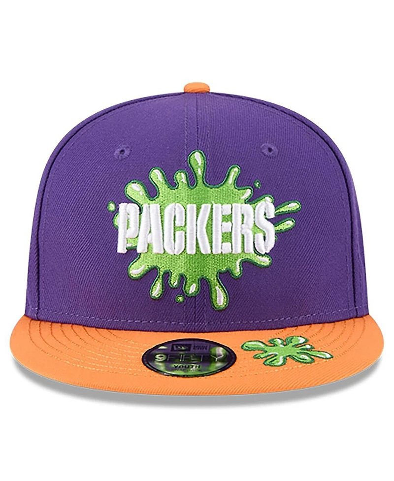 New Era Big Boys and Girls Purple/Orange Green Bay Packers Nickelodeon Slime 9FIFTY Snapback Hat