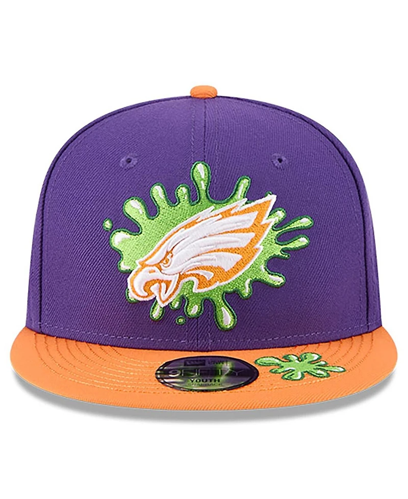 New Era Big Boys and Girls Purple/Orange Philadelphia Eagles Nickelodeon Slime 9FIFTY Snapback Hat