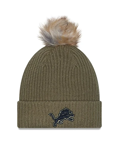 New Era Women's Dark Green Detroit Lions 2025 Salute to Service Cuffed Knit with Pom Hat