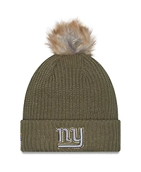 New Era Women's Dark Green New York Giants 2025 Salute to Service Cuffed Knit with Pom Hat