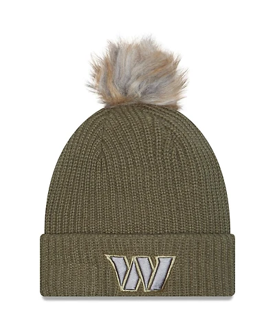 New Era Women's Dark Green Washington Commanders 2025 Salute to Service Cuffed Knit with Pom Hat