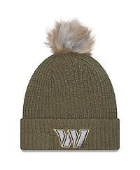 New Era Women's Dark Green Washington Commanders 2025 Salute to Service Cuffed Knit with Pom Hat