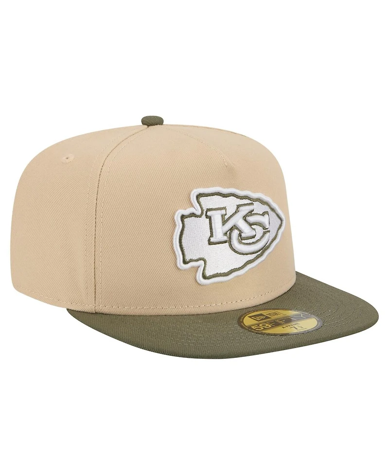 New Era Men's Light Beige/Olive Kansas City Chiefs Color Pack A-Frame 59FIFTY Fitted Hat