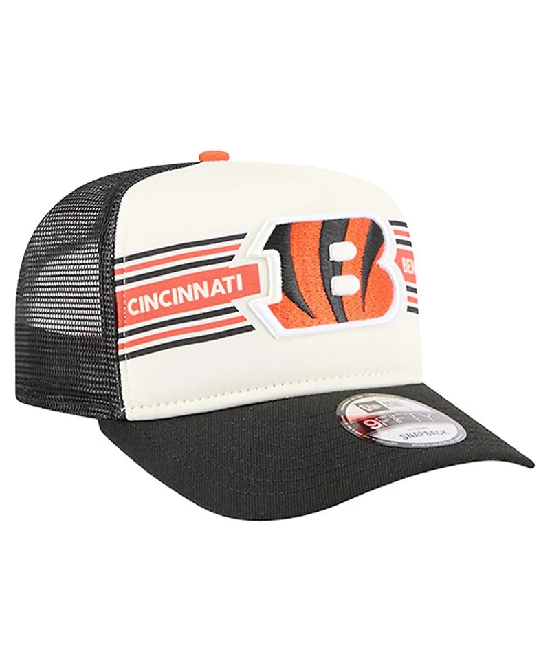 New Era Men's Cream/Black Cincinnati Bengals Banner A-Frame 9FIFTY Trucker Snapback Hat