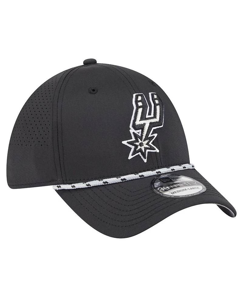 New Era Men's Black San Antonio Spurs Featherweight Poly Rope Flex 39Thirty Hat