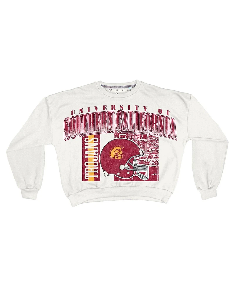 Pressbox Women's White Usc Trojans Oversized Janice Retro Waist-Length Sweatshirt