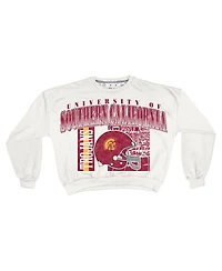 Pressbox Women's White Usc Trojans Oversized Janice Retro Waist-Length Sweatshirt