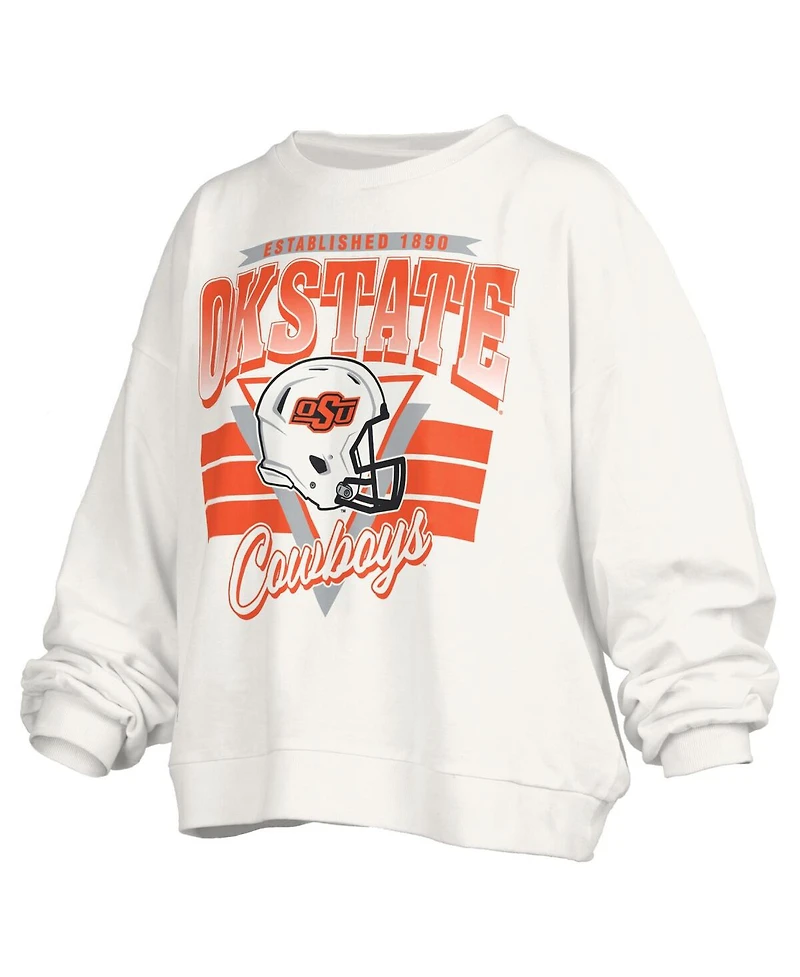 Pressbox Women's White Oklahoma State Cowboys Oversized Janice Retro Waist-Length Pullover Sweatshirt