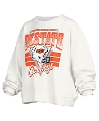 Pressbox Women's White Oklahoma State Cowboys Oversized Janice Retro Waist-Length Pullover Sweatshirt