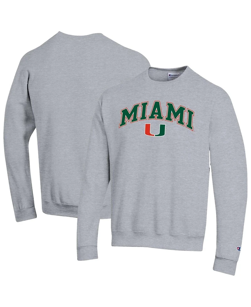 Champion Men's Heather Gray Miami Hurricanes Arch Over Logo Pullover Sweatshirt