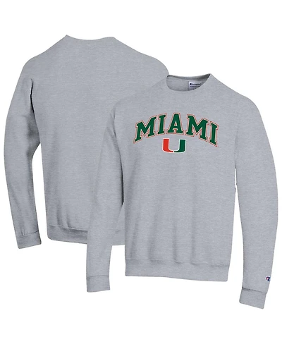 Champion Men's Heather Gray Miami Hurricanes Arch Over Logo Pullover Sweatshirt