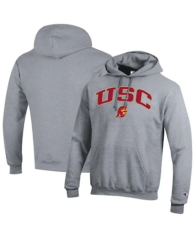 Champion Men's Heather Gray Usc Trojans Arch Over Logo Pullover Hoodie