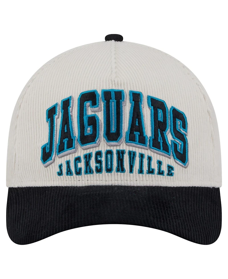 New Era Men's Cream/Black Jacksonville Jaguars Throwback Two-Tone Sided Corduroy 9FORTY A-Frame Adjustable Hat