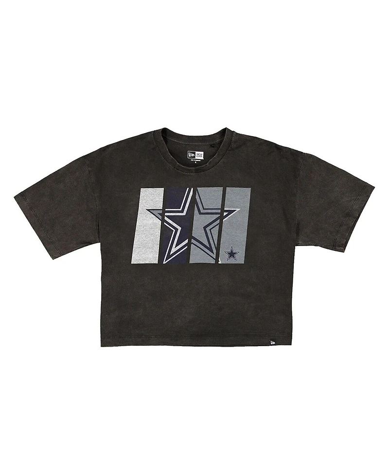 New Era Women's Black Dallas Cowboys Boxy Cropped Sport Night Mineral Wash T-Shirt