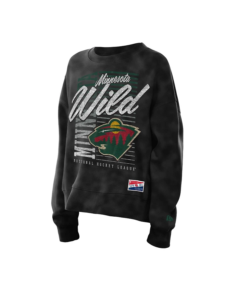 New Era Women's Black Minnesota Wild Oversized Throwback Mineral Wash Sweatshirt