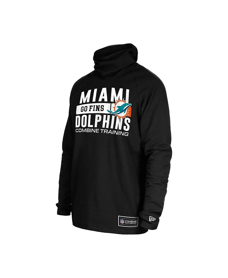 New Era Men's Black Miami Dolphins Functional Fandom Balaclava Helmet Stripe Tri-Blend Hoodie