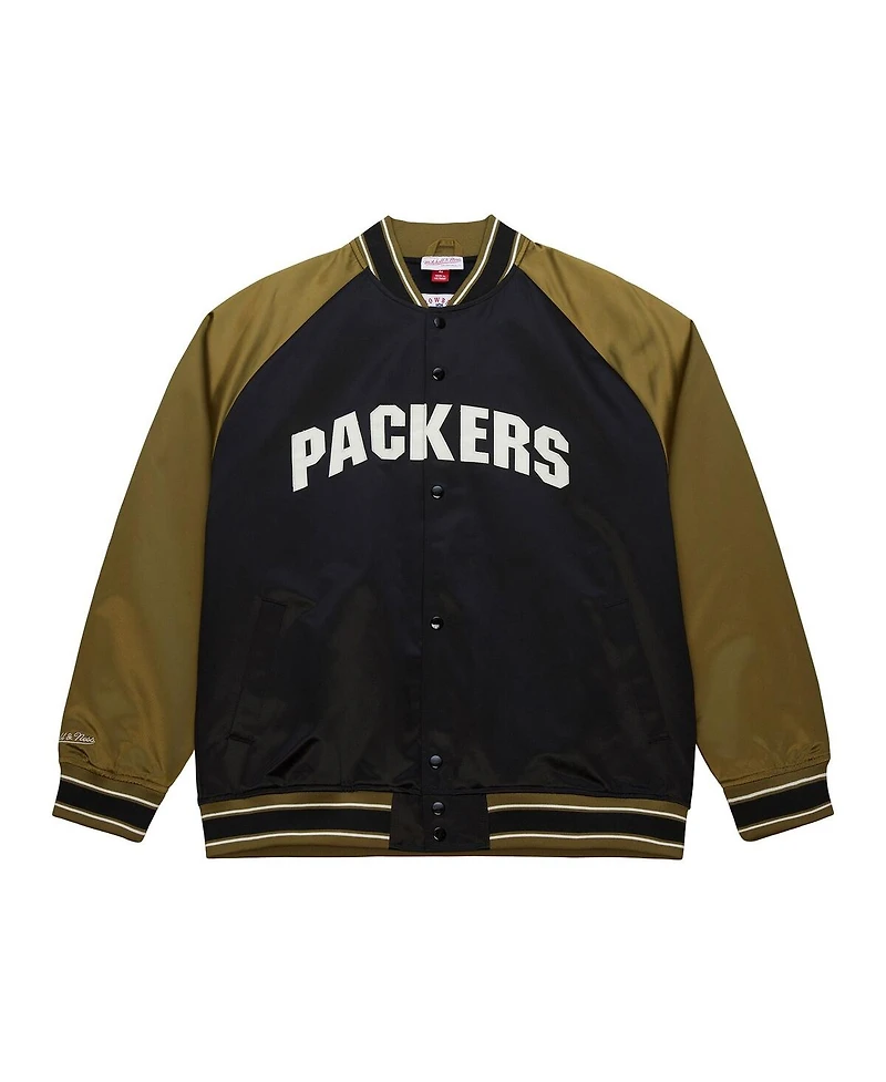 Mitchell & Ness Men's Olive/Black Green Bay Packers Vintage Logo Double Clutch Satin Raglan Full-Snap Jacket