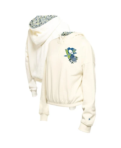 New Era Women's Cream Pittsburgh Penguins Glam Game Quarter-Zip Cropped Floral Pullover Hoodie