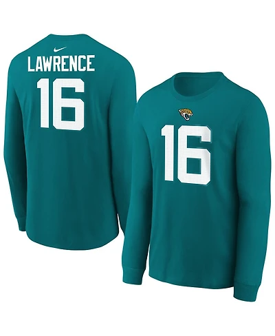 Nike Big Boys and Girls Trevor Lawrence Teal Jacksonville Jaguars Player Name Number Long Sleeve T-Shirt