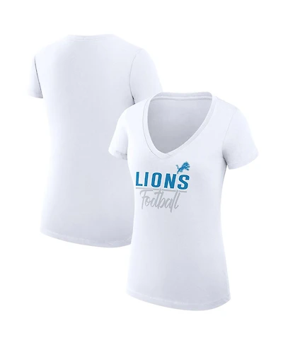 G-iii 4Her by Carl Banks Women's White Detroit Lions V-Neck Fitted T-Shirt