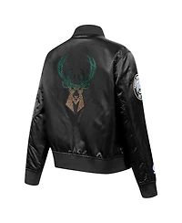 Pro Standard Women's Black Milwaukee Bucks Rhinestone Satin Full-Snap Jacket