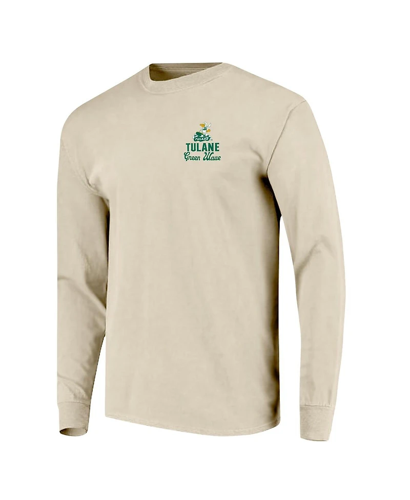 Image One Men's Natural Tulane Green Wave Comfort Colors Mascot Overlay Long Sleeve T-Shirt
