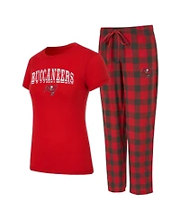 Concepts Sport Women's 2-Piece Red/Pewter Tampa Bay Buccaneers Avondale T-Shirt and Pants Flannel Pj Set