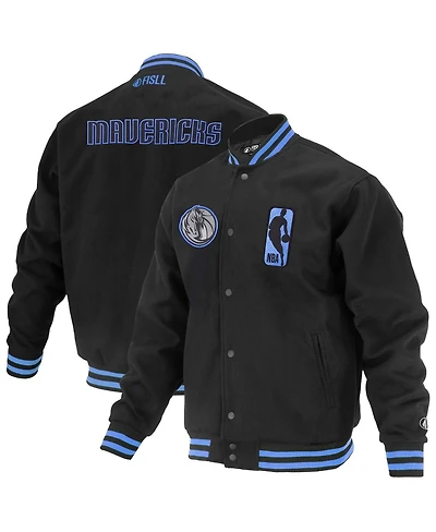 Fisll Men's and Women's Black Dallas Mavericks Logo man Shadow Collection Full-Snap Varsity Jacket