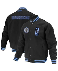Fisll Men's and Women's Black Dallas Mavericks Logo man Shadow Collection Full-Snap Varsity Jacket