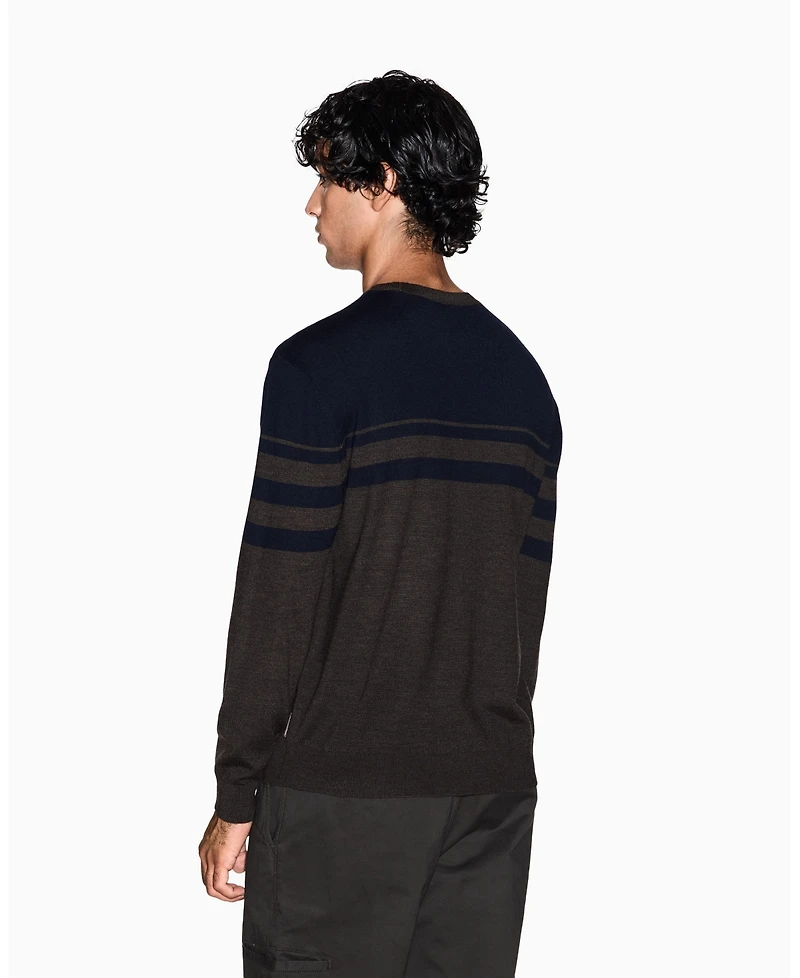 A|X Armani Exchange Men's Long Sleeve Wool Blend Color Block Sweater