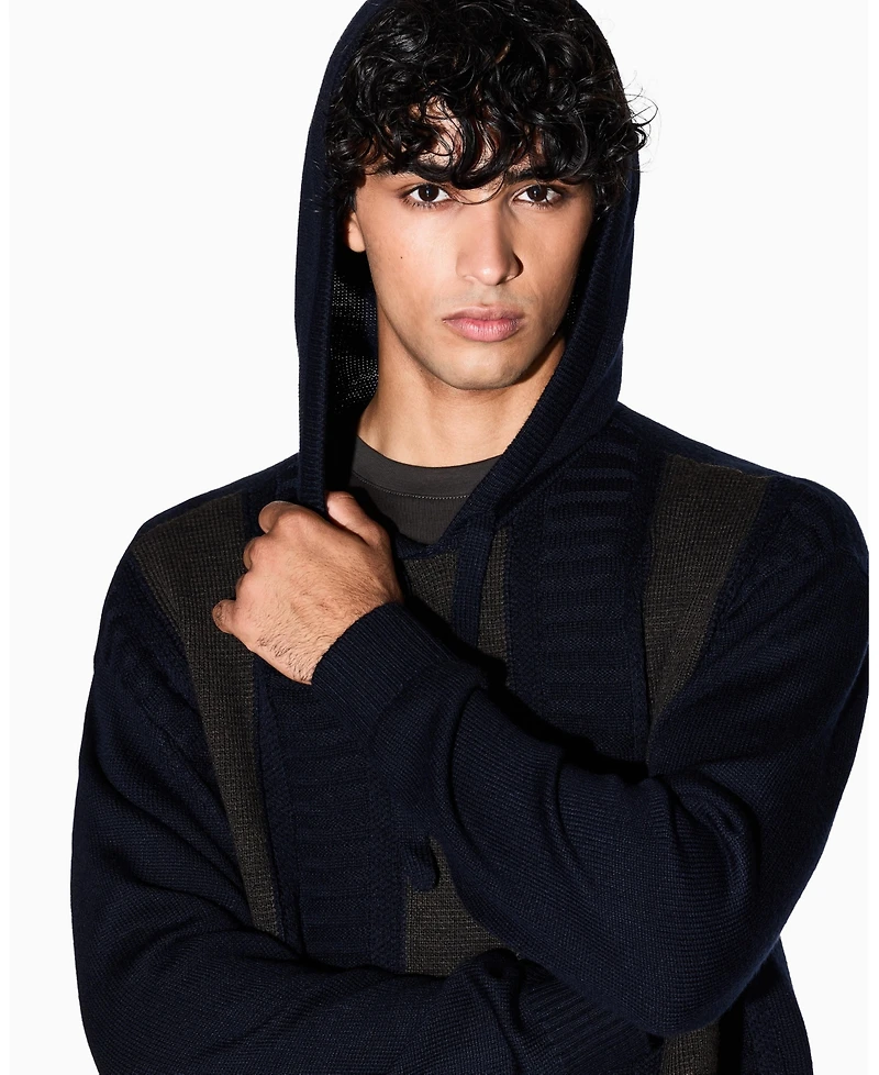 A|X Armani Exchange Men's Wool Color Block with Hood Sweater