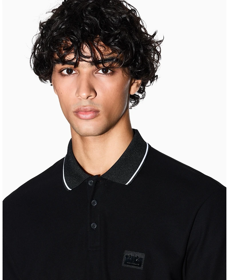 A|X Armani Exchange Men's Night Lab Short Sleeve Mercerized Cotton Pique Polo Shirt