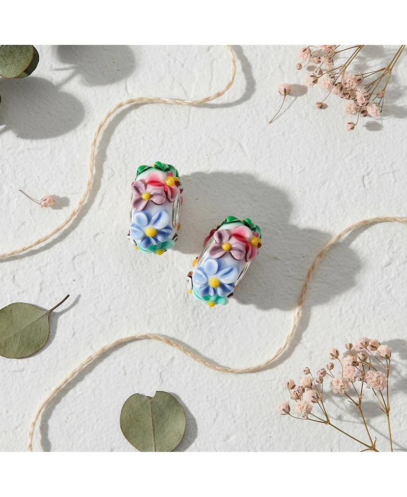 Bling Jewelry Set of 2 Murano Glass Charm Bead Multi-Color Flower Design Fits European Bracelet