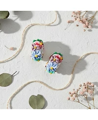 Bling Jewelry Set of 2 Murano Glass Charm Bead Multi-Color Flower Design Fits European Bracelet