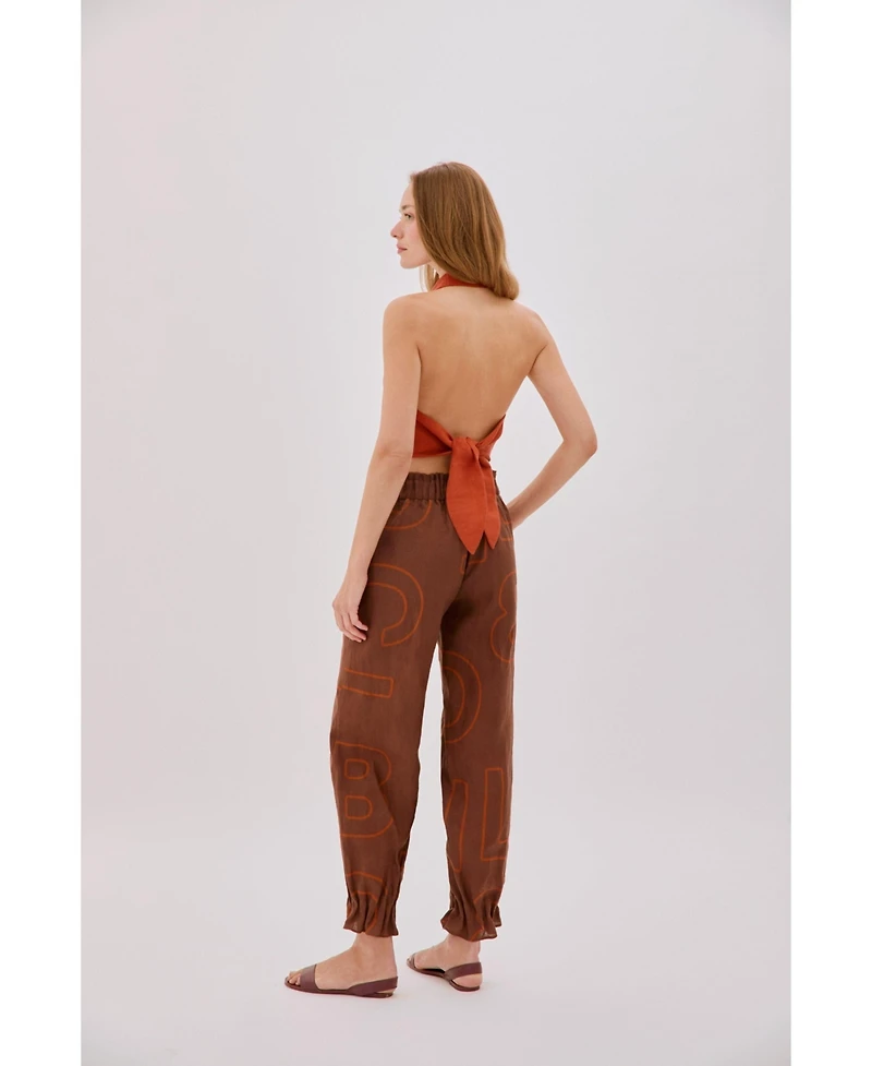 Labeca London Women's Leah Linen Collared Crop Top