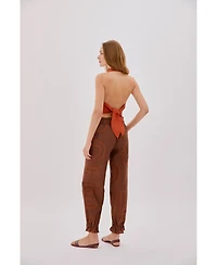 Labeca London Women's Leah Linen Collared Crop Top
