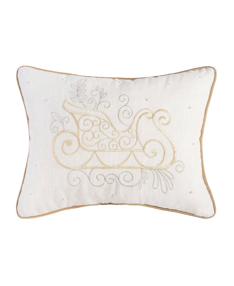 Golden Champagne Sleigh Embroidered Accent Pillow, 12" x 16" for Christmas