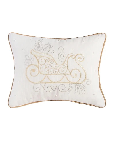 Golden Champagne Sleigh Embroidered Accent Pillow, 12" x 16" for Christmas