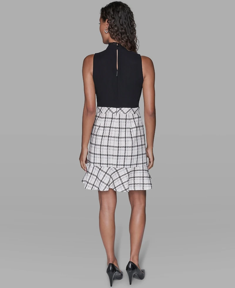Karl Lagerfeld Paris Women's Mock Neck Flounce Hem A-Line Dress