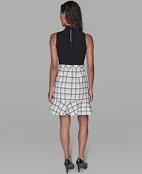Karl Lagerfeld Paris Women's Mock Neck Flounce Hem A-Line Dress