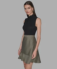 Karl Lagerfeld Paris Women's Mock Neck Flounce Hem A-Line Dress