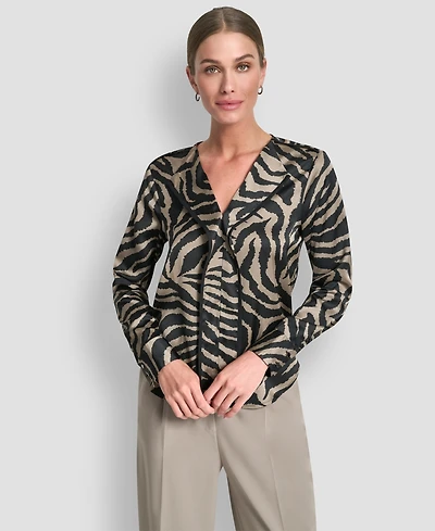 Dkny Women's V-Neck Piping Blouse