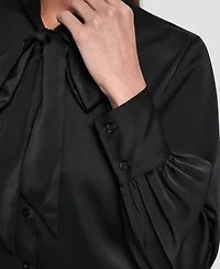 Dkny Women's Front Button Long Sleeve Blouse