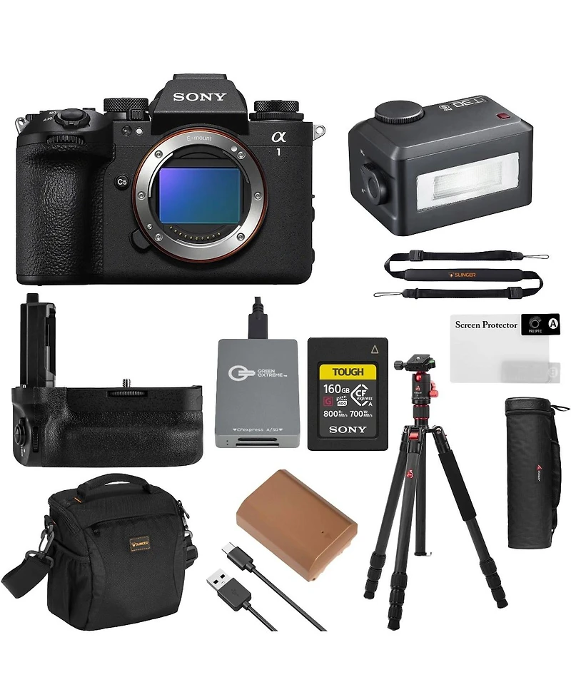 Sony a1 Ii Mirrorless Camera, Bundle, 160GB CFexpress Card, iT30Pro Flash, Battery Grip, Tripod/Monopod, Shoulder Bag, Screen Protector, Strap