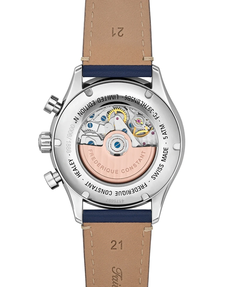 Frederique Constant Men's Vintage Rally Healey Chronograph Navy Leather Strap Watch, 42mm