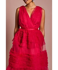 Coast Women's Sleeveless Mesh Tiered Maxi Dress