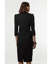Karen Millen Women's 3/4 Sleeve Belted Midi Dress